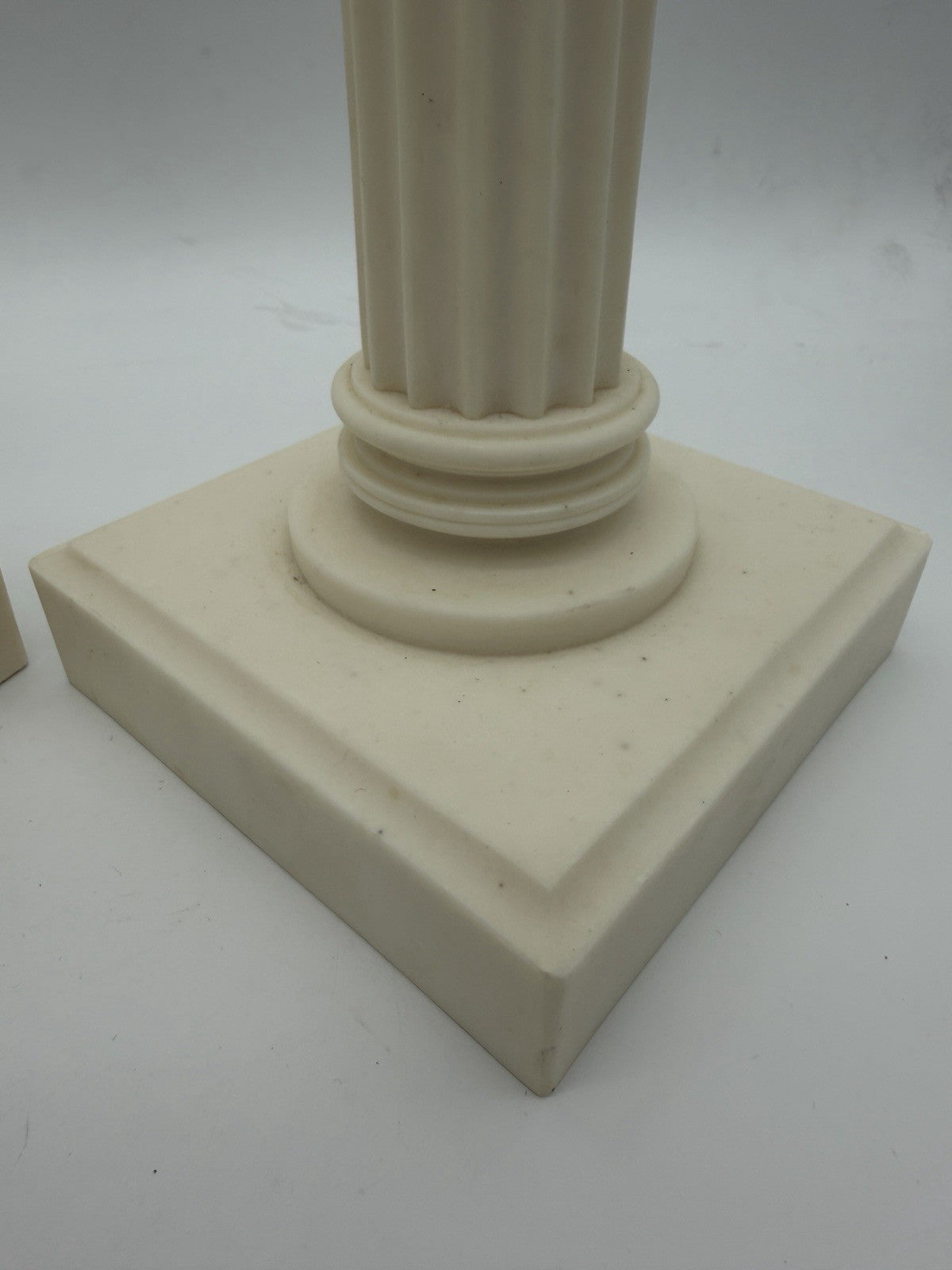 2 Alabaster Carved Roman Columns Corinthian  Sculpture Candle Holders 15.5”x5”