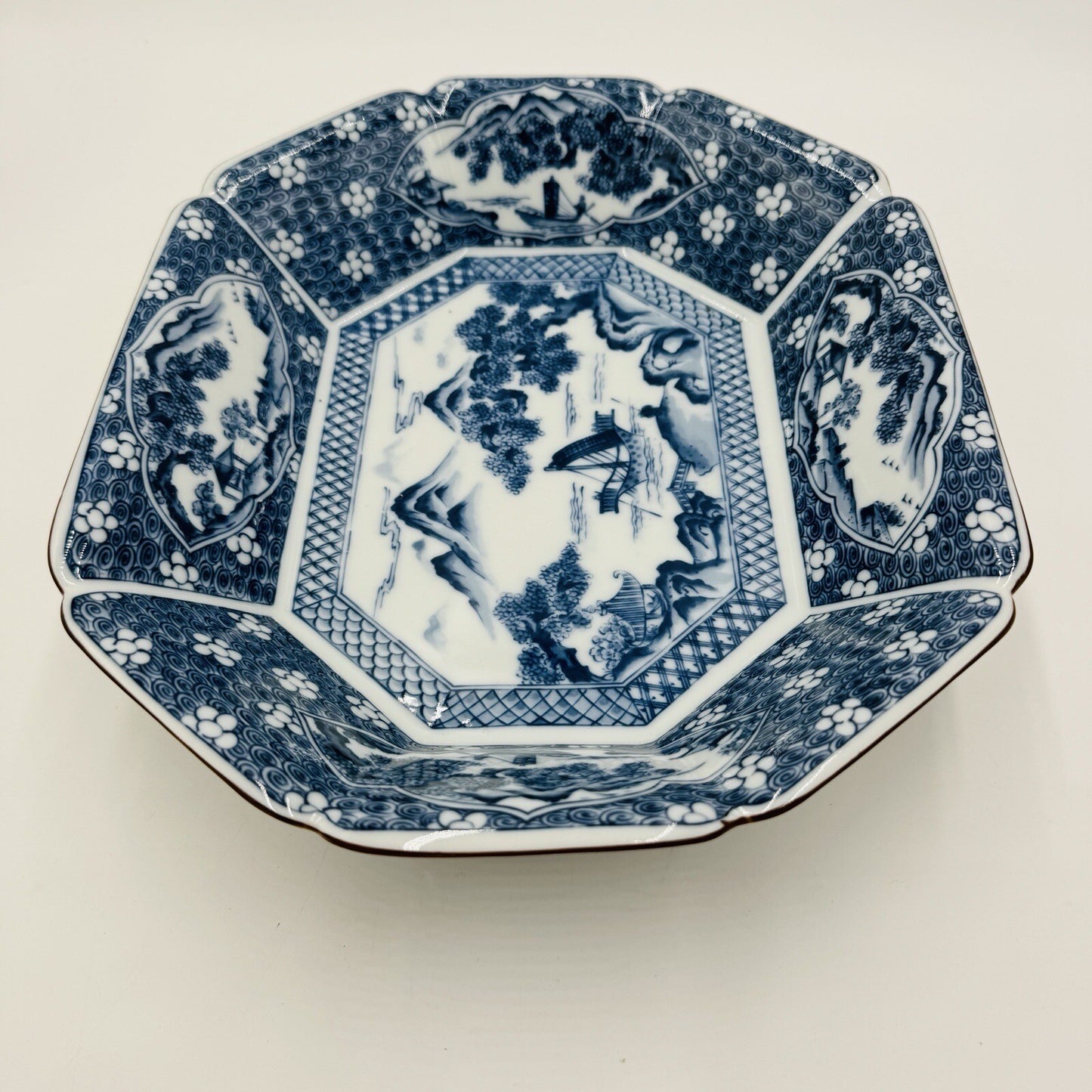 Japanese Serving Platter Victorian Antique Satsuma Dish Blue White
