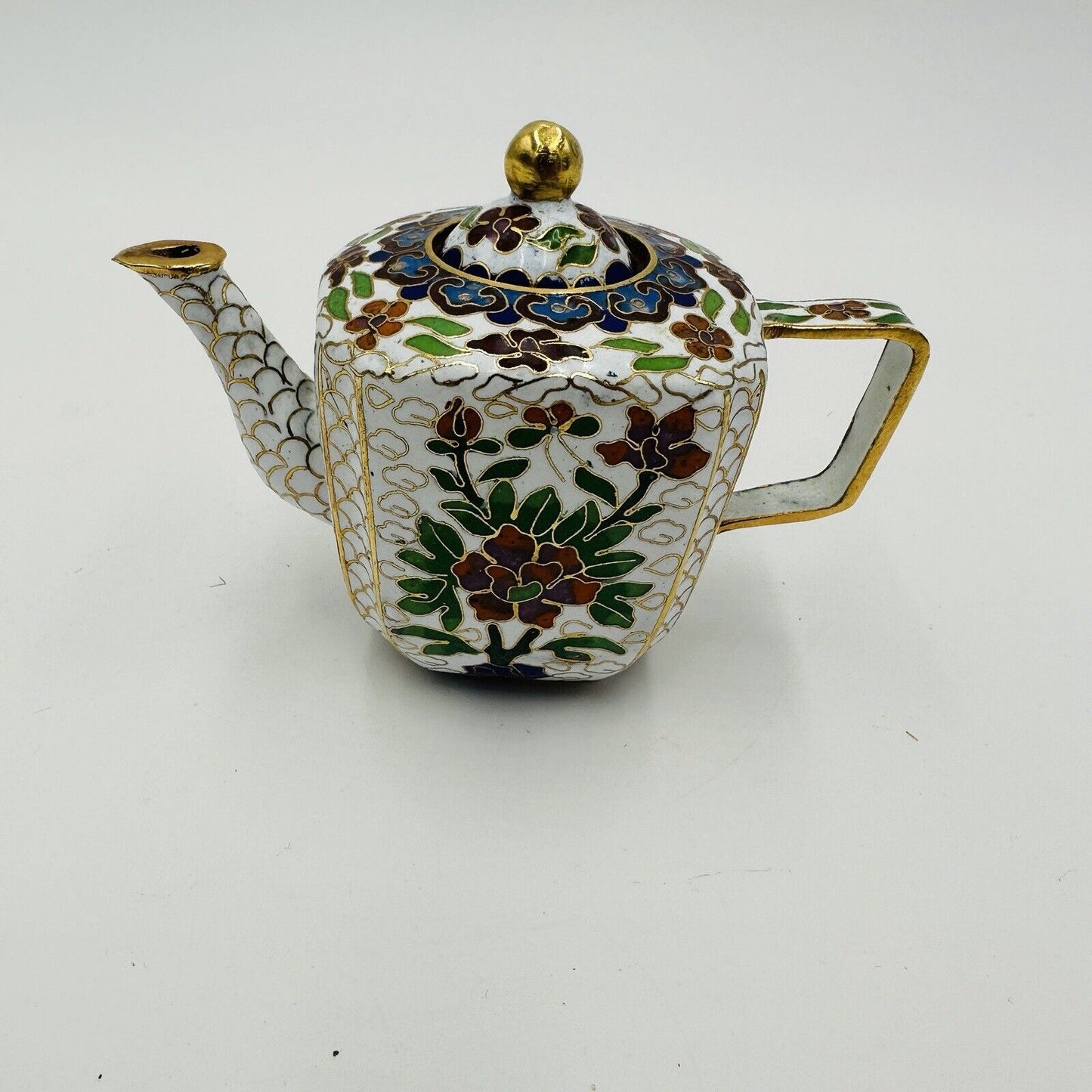 Cloisonné Teapot Miniature Chinese Flowers Floral 3in Detail Antique Home Decor