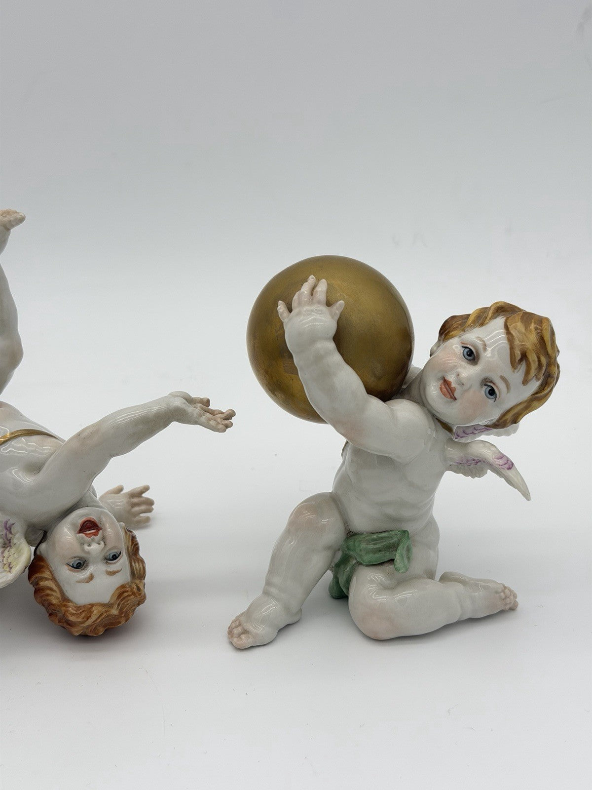1940’s Algora Spain Porcelain Art Nouveau Playful Cherub Angels Figurines Gold
