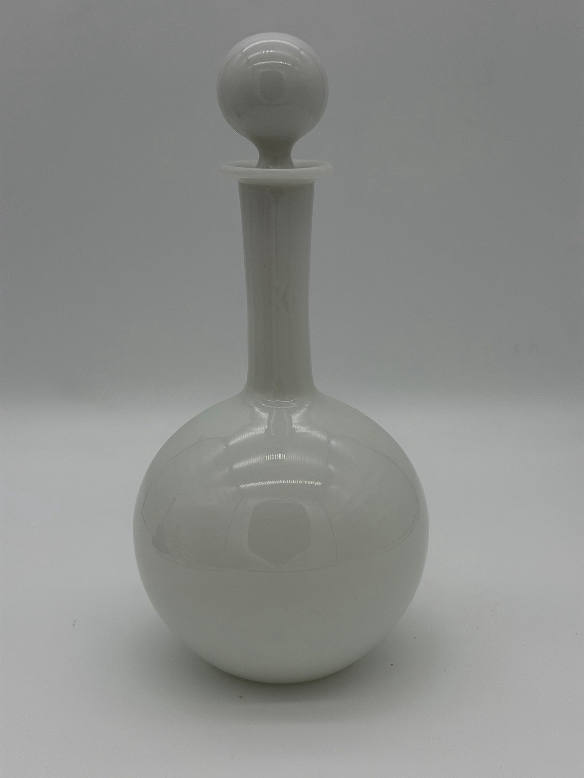 Vtg Art Glass Portieux Vallerysthal White Opaline Dresser Bottle /Stopper 11”H