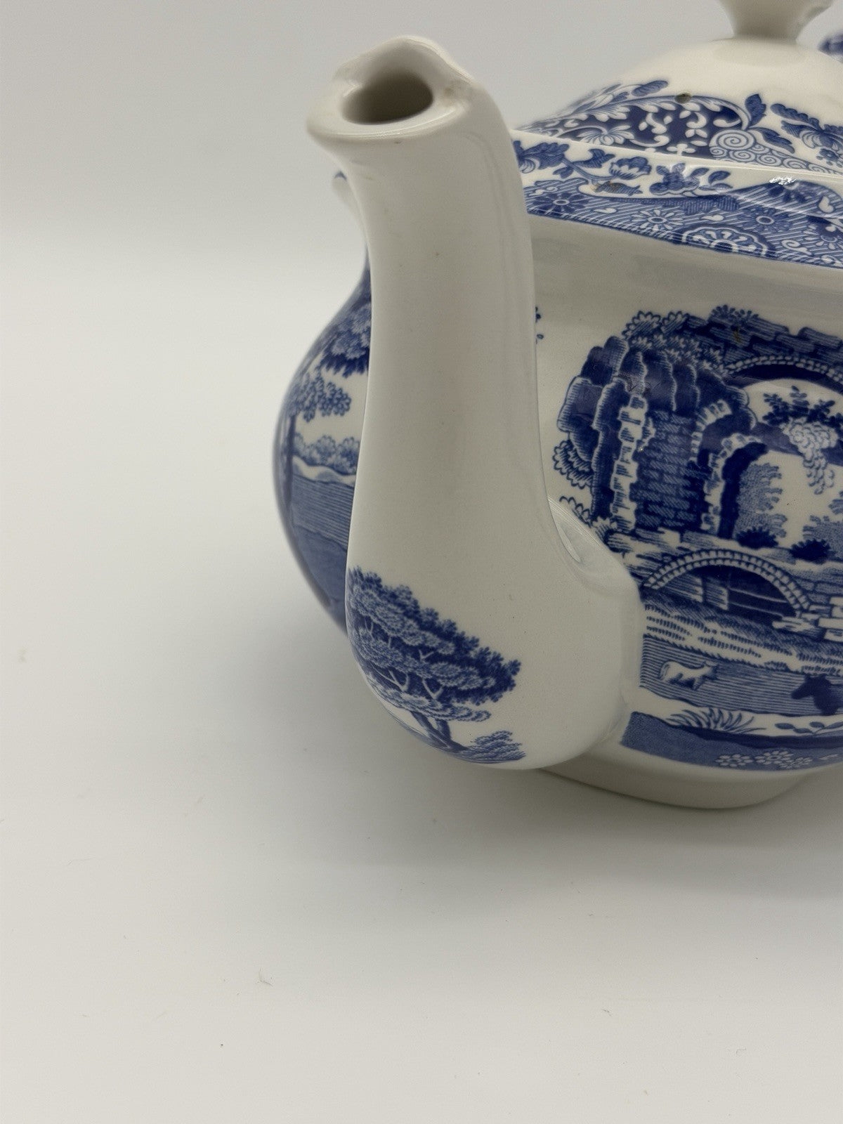 Large Spode England Porcelain Italian Blue & White Teapot 17/A4 Scenic 10”x5”