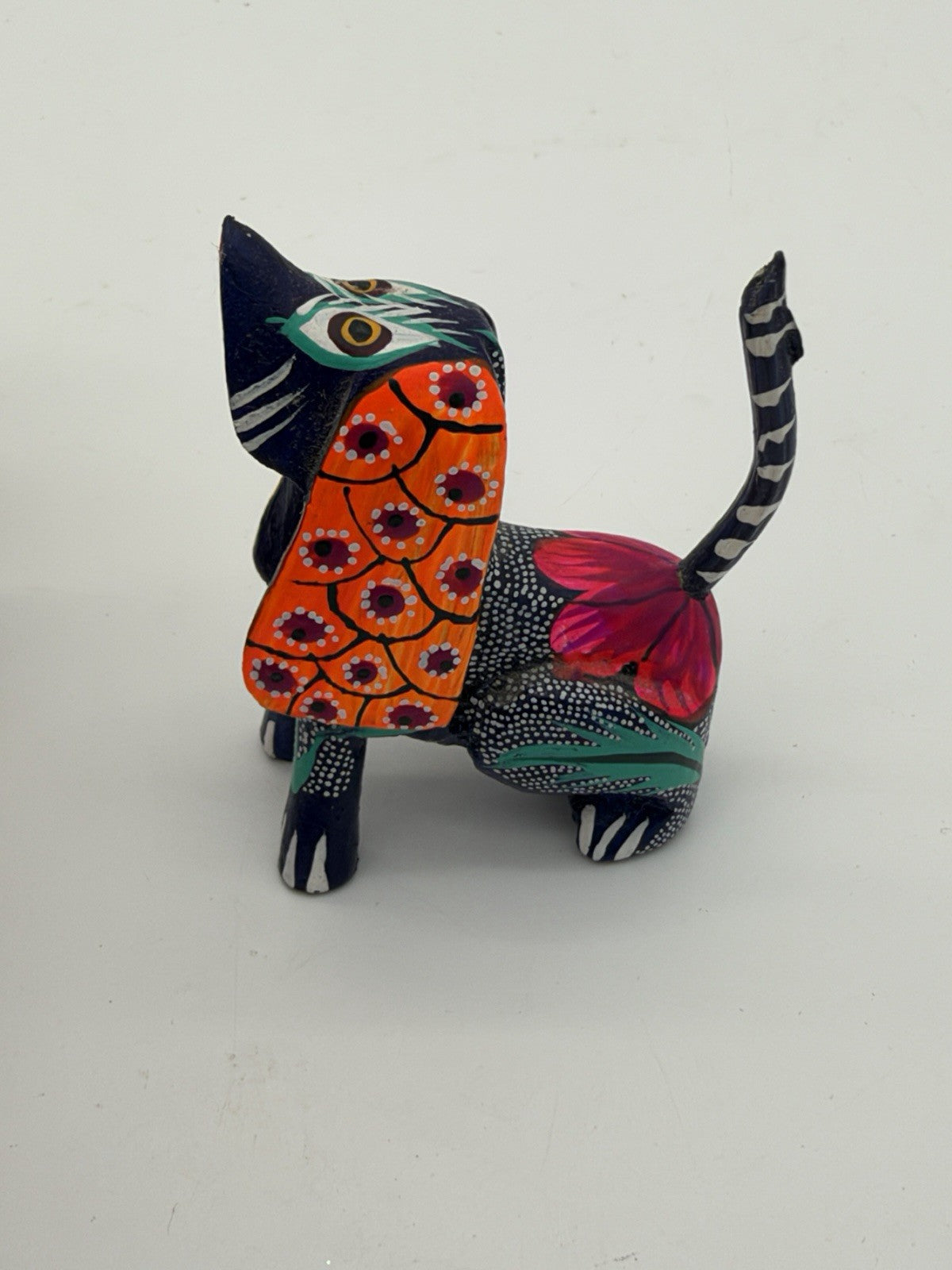 Alebrije Oaxacan Wood Carving Folk Art Hand Painted Floral Dog Miniature Figurin