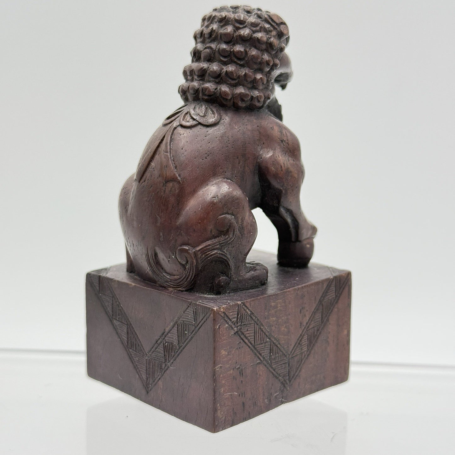 Foo Lion Chinese Hand Carved Wooden Figurine Solid 3.5in Vintage