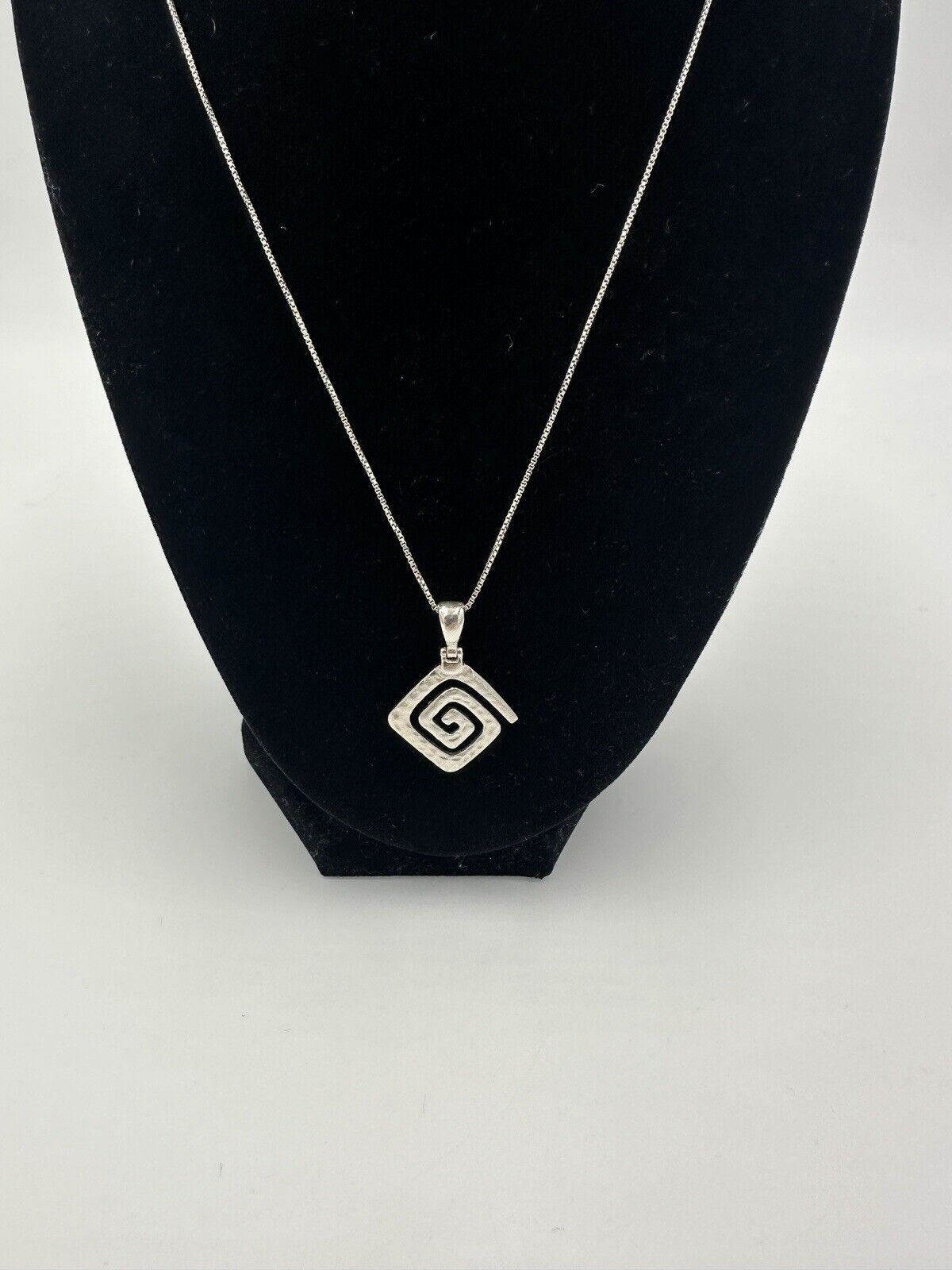 Greek Key Pendant Necklace Women's 9in Meander Squared Sterling Silver 925