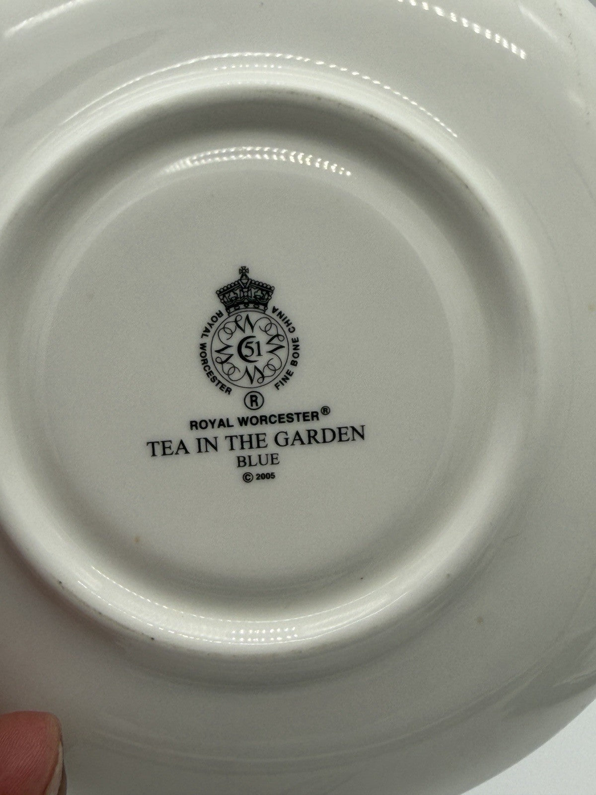 Royal Worcester England Cup & Saucer Set Tea in the Garden Blue 2005 Porcelain