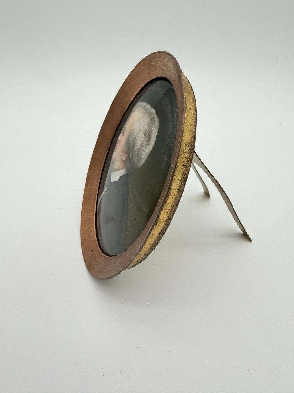 Antique Portrait Painting Porcelain Richard Wagner Bronze Oval Frame Small