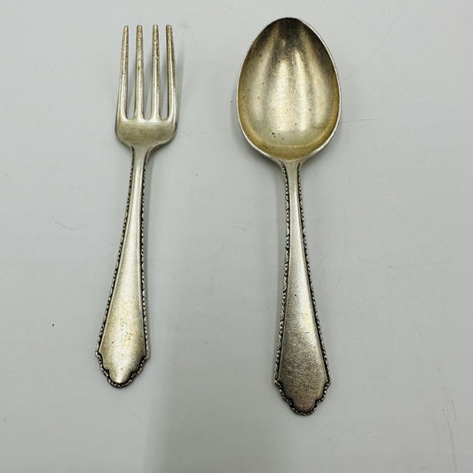 PATD 1921 Lunt William & Mary Baby Fork & Spoon Set Treasures Sterling 4” 2 Pcs