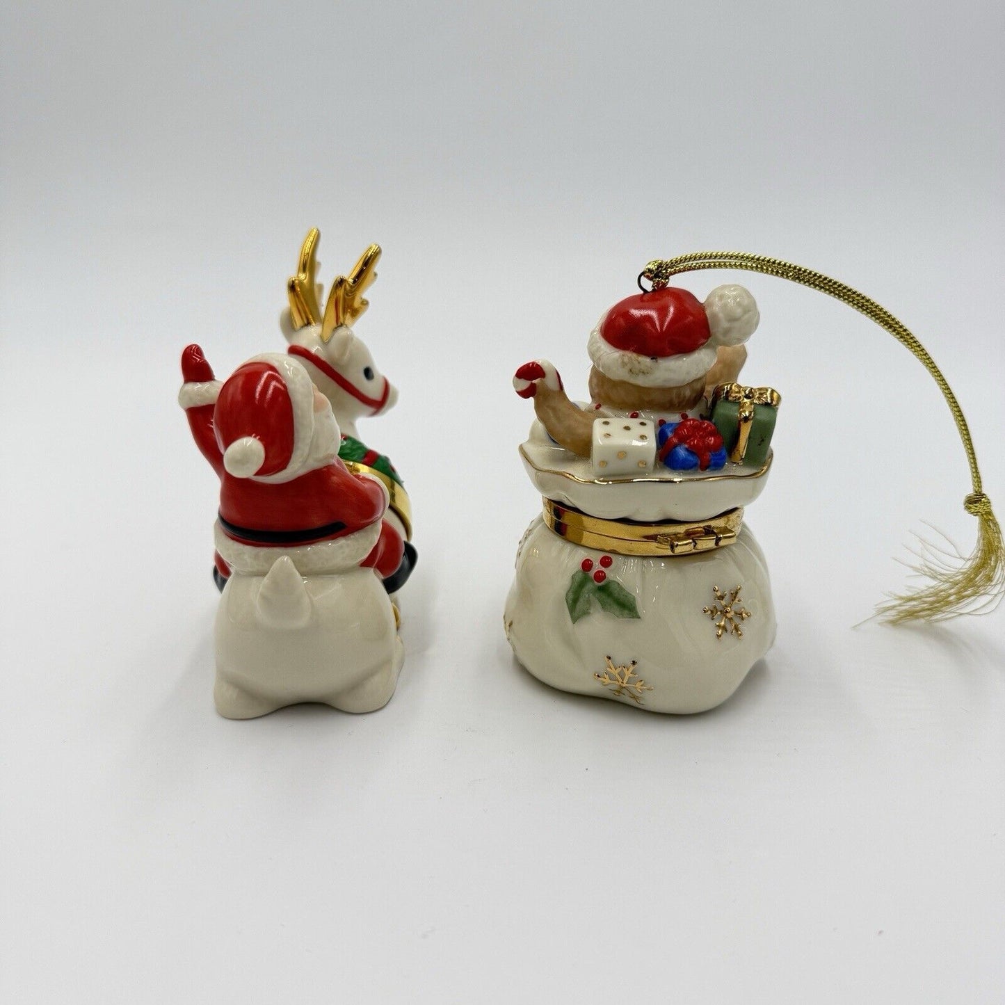 Lenox Porcelain Treasures Collection Christmas Ornaments Santa Sleigh Gift Bag