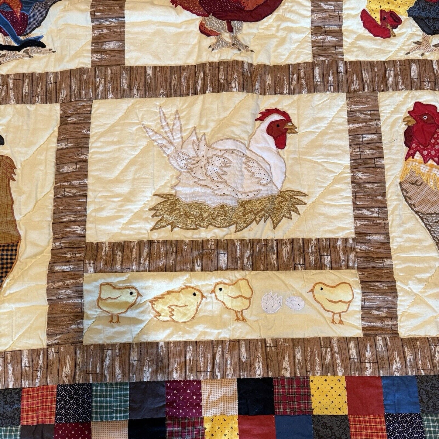 Patch Magic Hand Appliqued Quilted Rooster Throw 50"W x 60"L