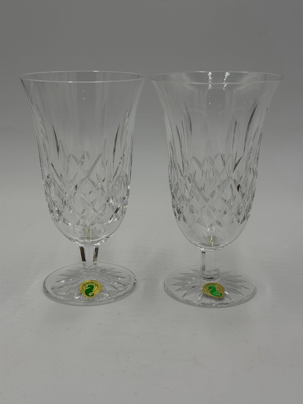 2 Waterford Crystal Lismore Iced Tea Stemmed Drinking Glasses 6.5”H Set