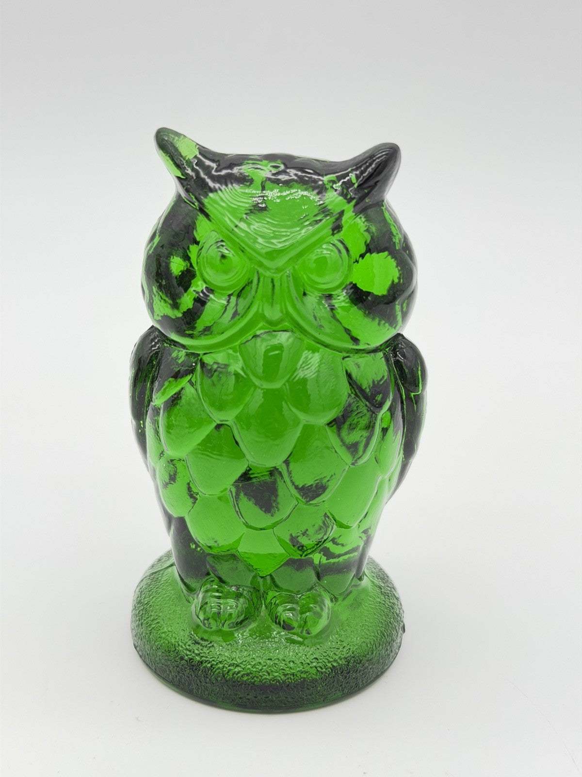 Mosser Art Glass Green Emerald Owl Figurine 3.5”H Etched Vintage Rare