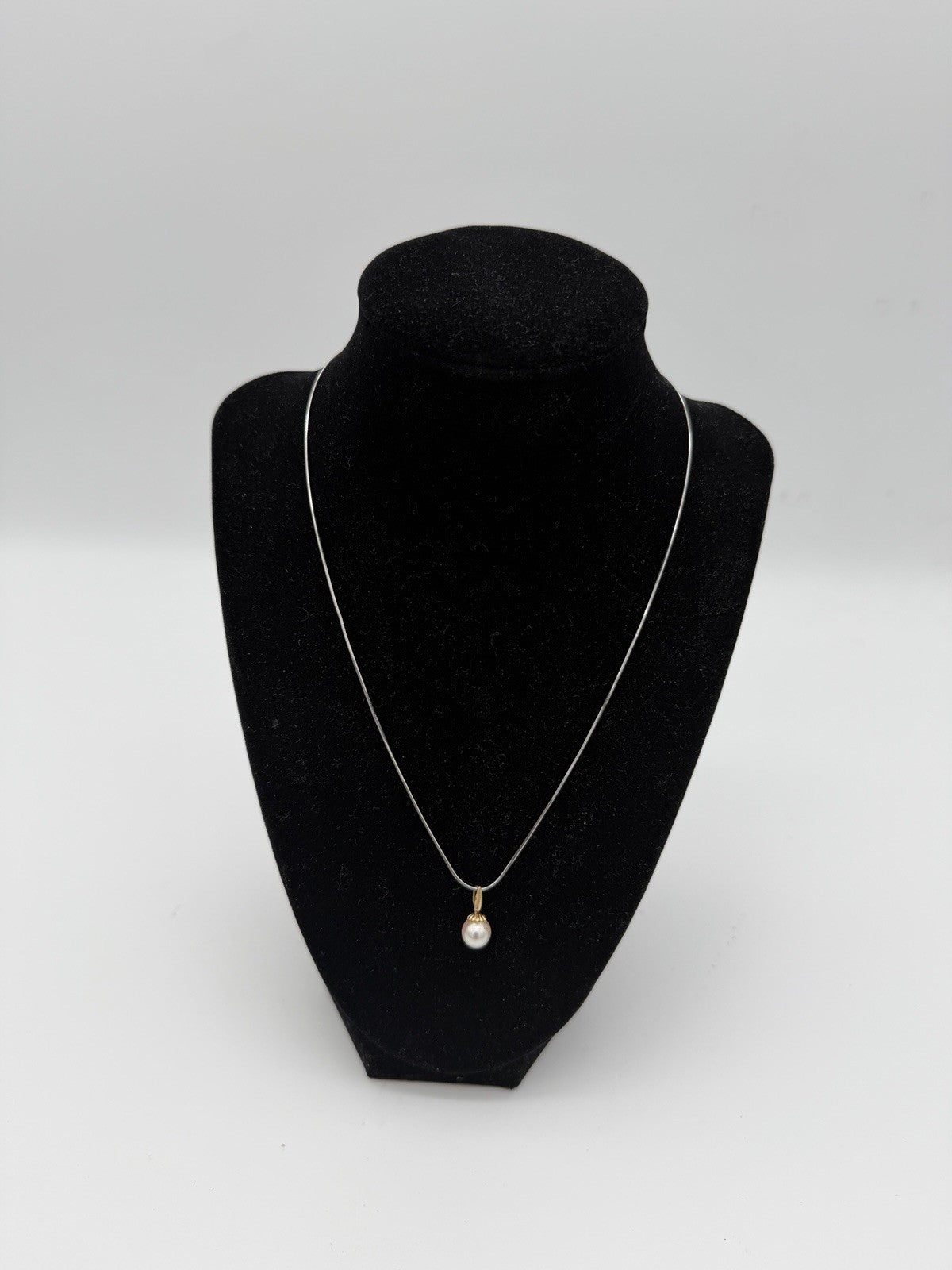 14k White Gold Snake Chain & 18K Gold Pearl Accent Pendant Necklace 3.5g