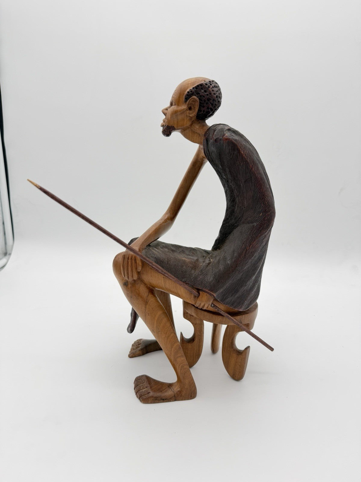 Vintage Folk Art Hand Carved Wood African Tribal Hunter Sculpture 13”H