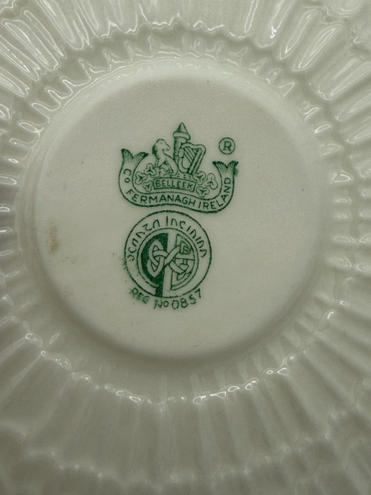 Belleek Ireland Tridacna Open Sugar Bowl & Saucer Sea Shell Porcelain Set 2 PCs