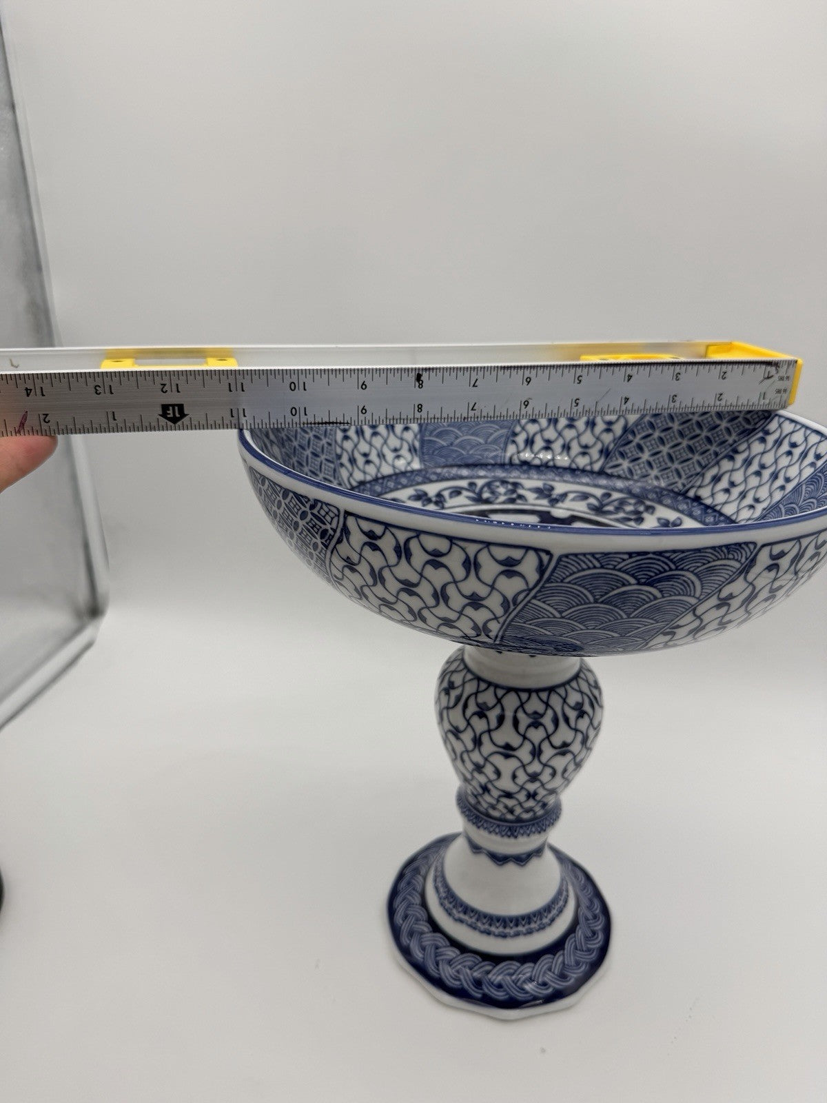 Bombay Company Blue & White Porcelain Compote Pedestal Bowl Footed 12”H X11”w