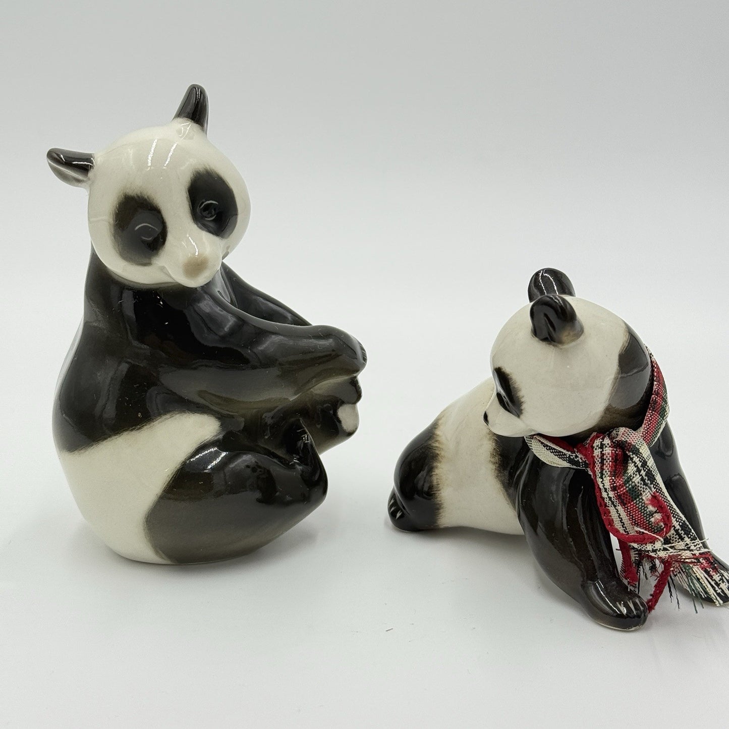 VINTAGE  Lomonosov Glazed Porcelain Panda Bears USSR 5” Mom and Baby Figurines