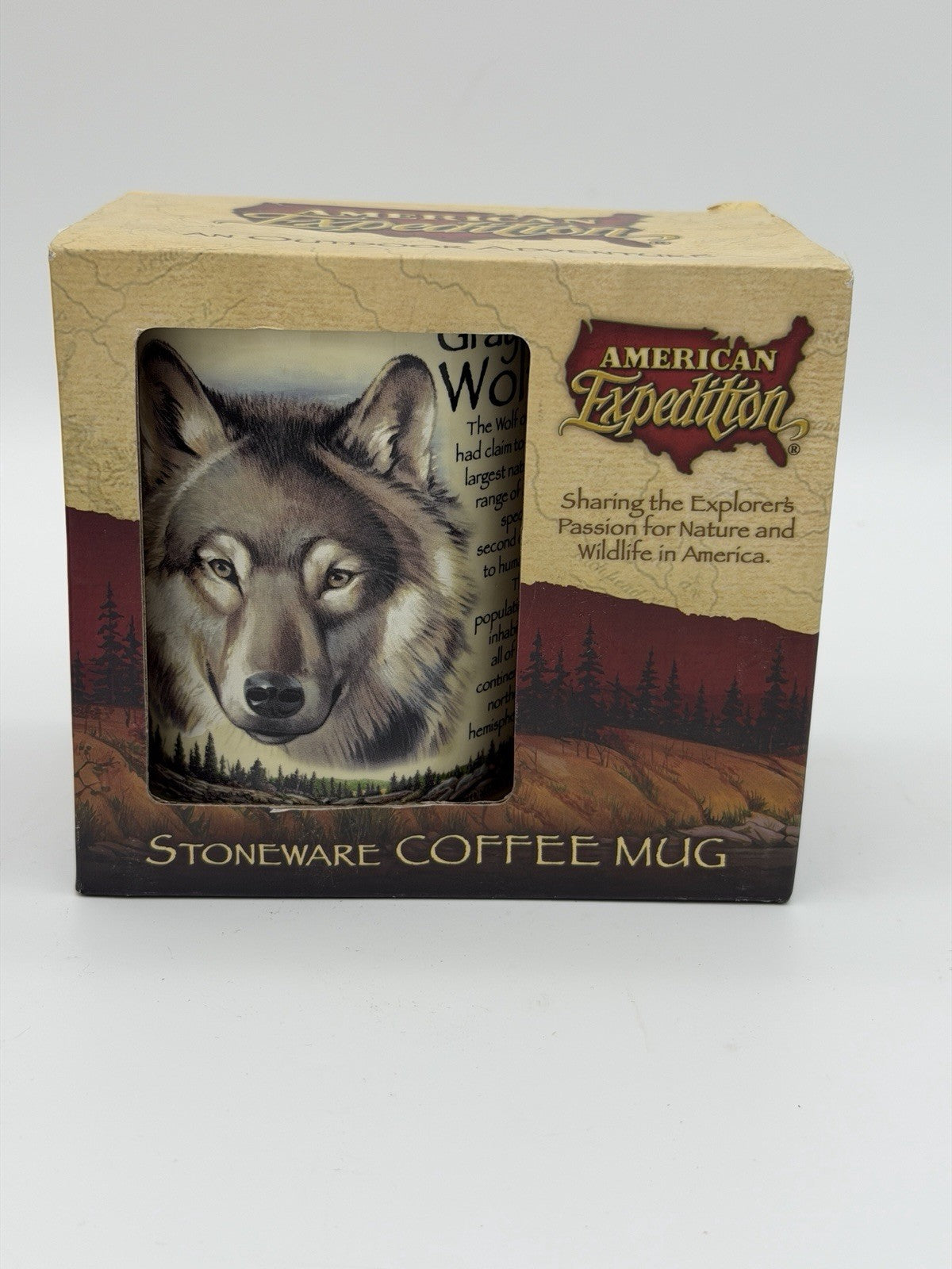 American expedition stoneware Gray Wolf coffee mug 16oz wildlife america Vintage