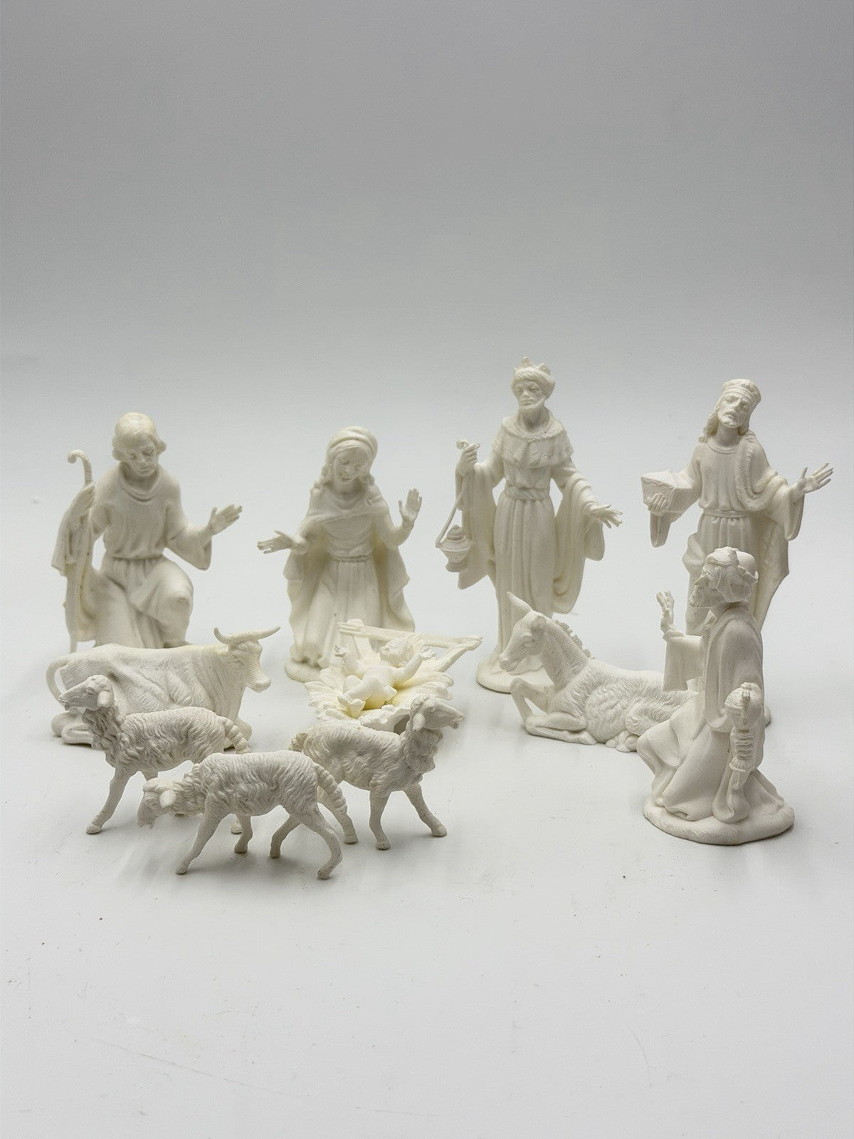 Vintage White PVC Nativity Hong Kong Set 11 PCs 4.5”H Wise Men Joseph Mary Jesus