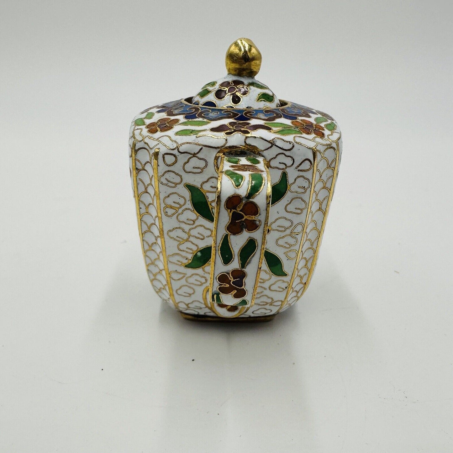 Cloisonné Teapot Miniature Chinese Flowers Floral 3in Detail Antique Home Decor