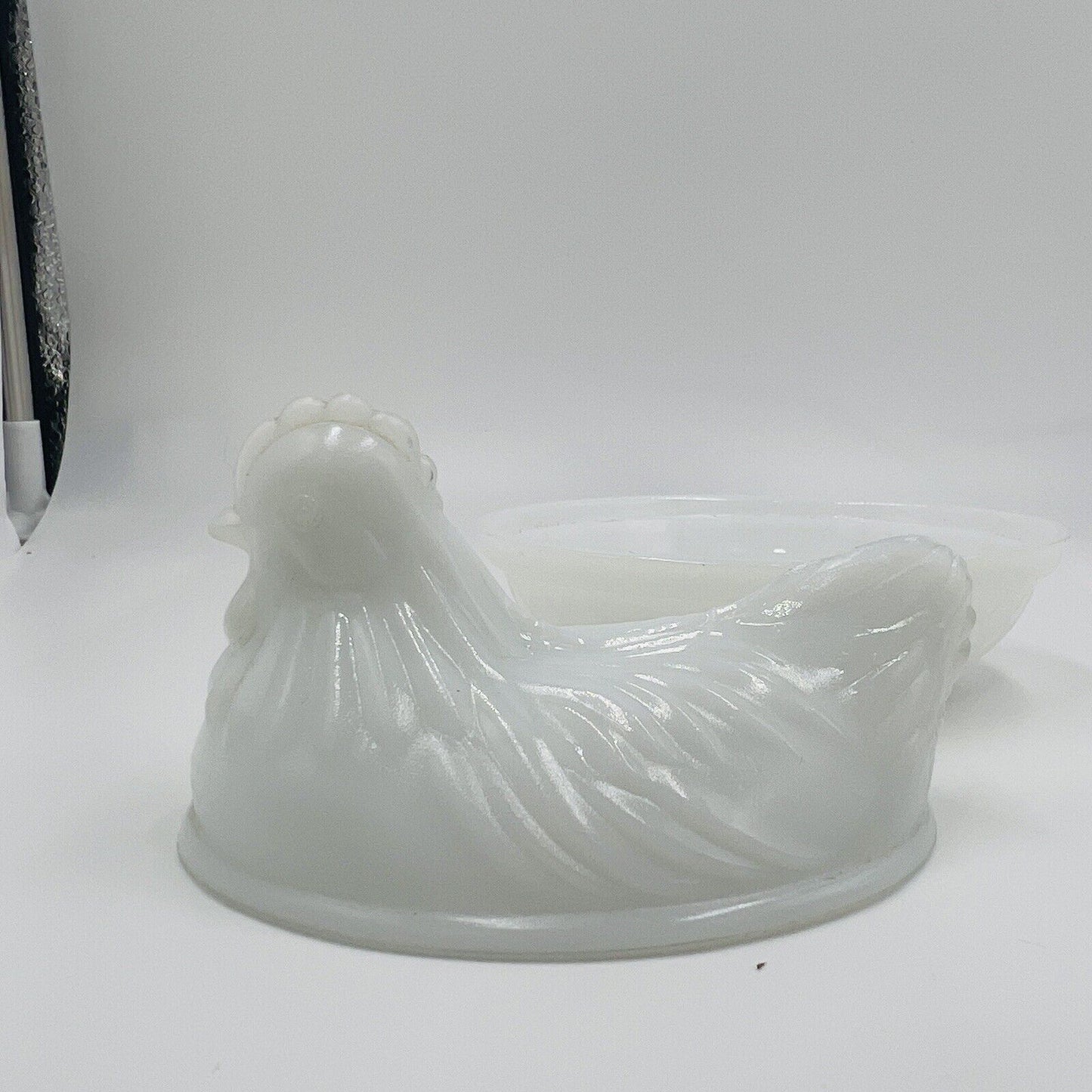 Hazel Atlas  Hen Covered White Milk Glass Nest Covered Dish Vintage Serveware