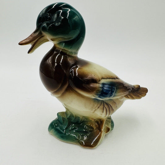 Royal Copley Duck Figurine Mallard Glazed Pottery Colorful Standing USA Vintage