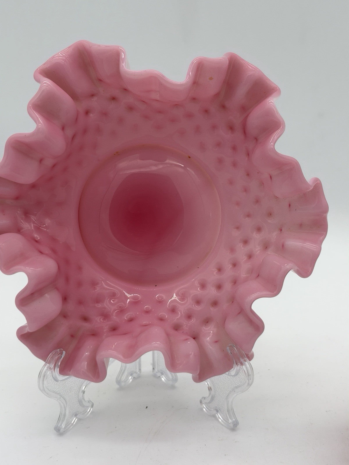 Vtg Fenton Art Glass Cranberry Opalescent Hobnail Ruffled Bowl & Pitcher