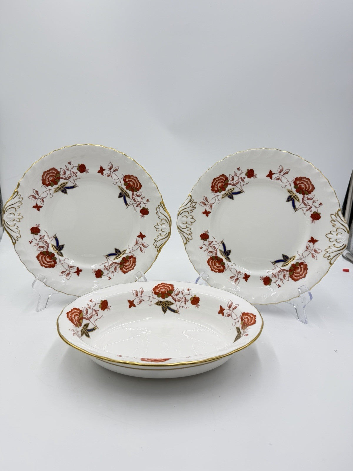 Royal Crown Derby English Porcelain BALI A.1100 XXXIII Vegetable Bowl & 2 Plates