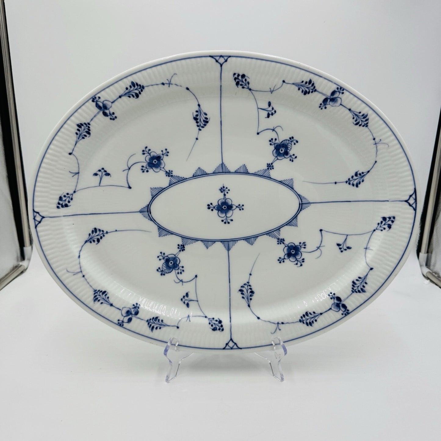 Antique Royal Copenhagen Blue Fluted Plain Large 18in Oval Platter #348 Rare