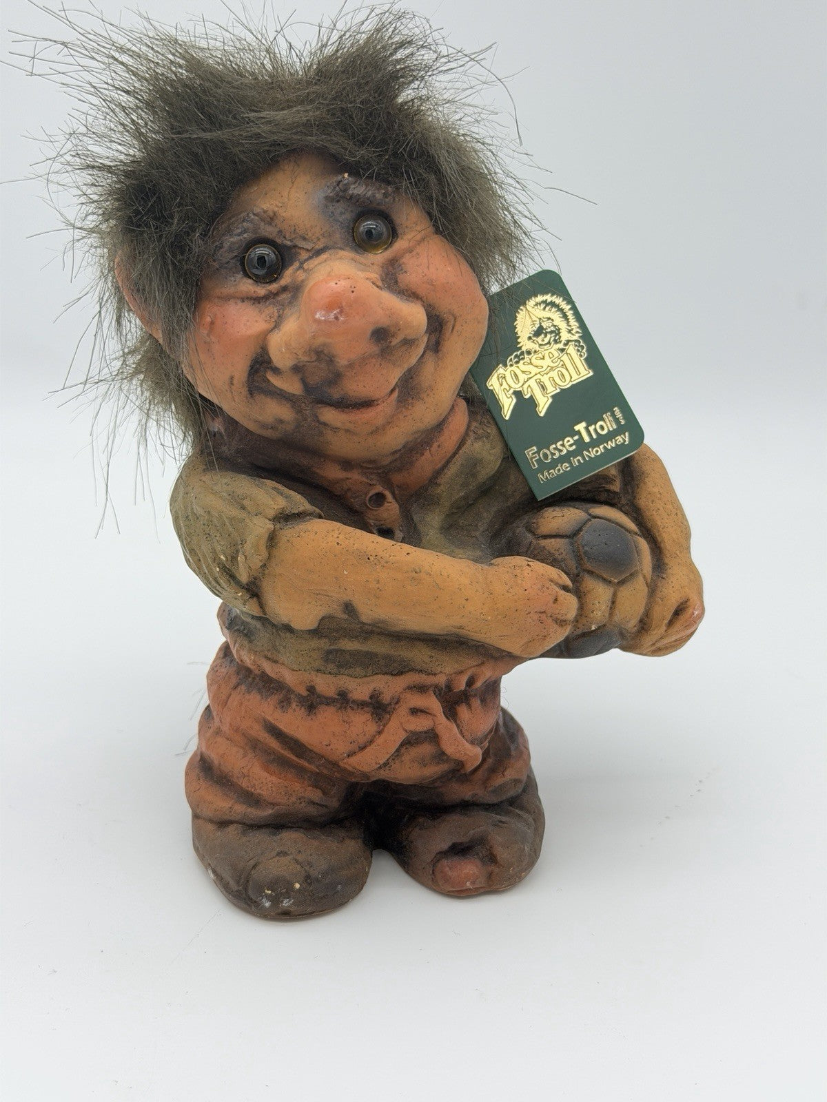 Fosse-Troll Pottery Norway Soccer Ball Boy 7”H W/Tag Sven Schulze Figurine