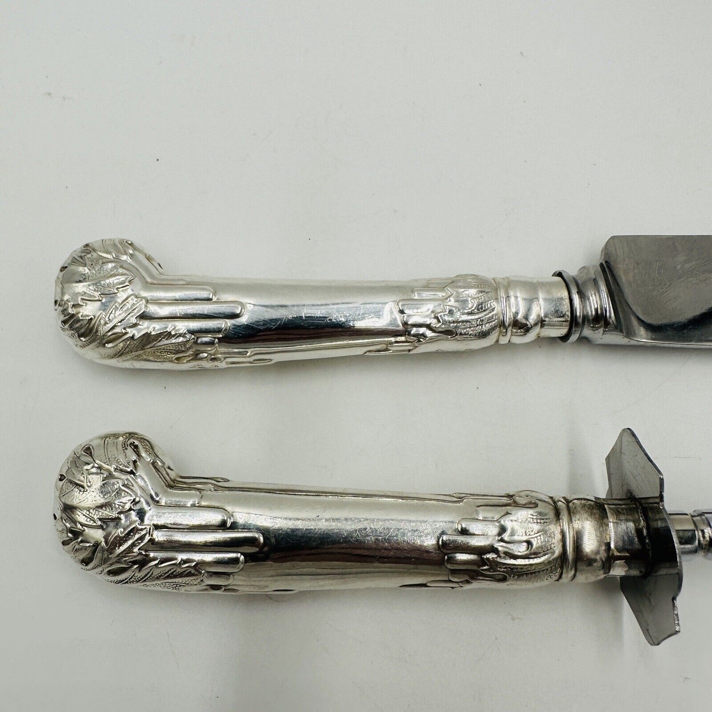 Ambassador Sheffield Knife & Fork Set UK Sterling Silver Handles Carving Art De