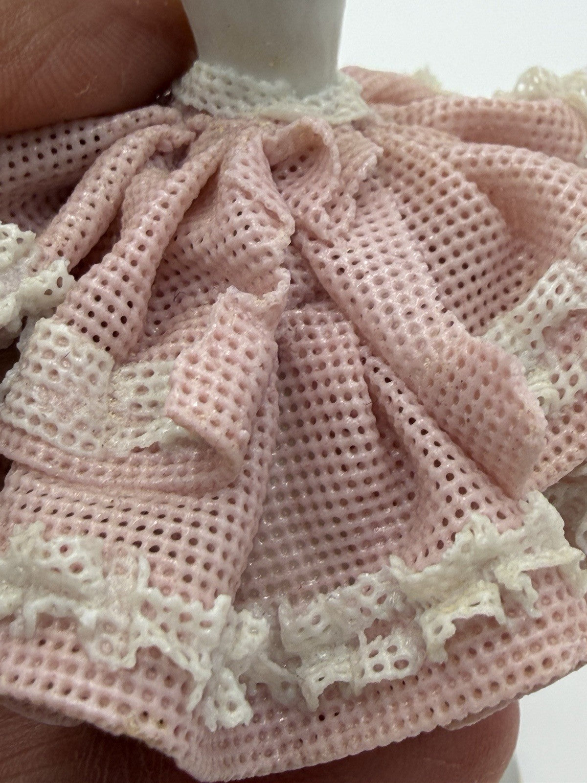 Vintage Dresden Porcelain Lace Victorian Lady Figurine Pink Dress 4” Germany