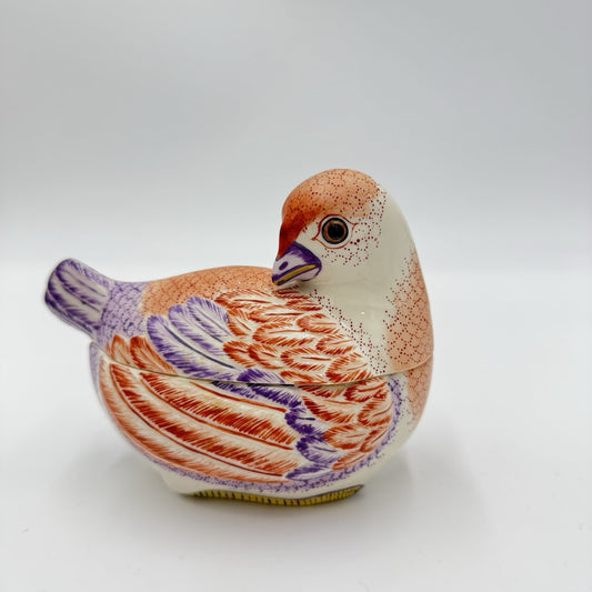 Mottahedeh House Nesting Quail Italy  Handpainted Trinket Box Porcelain Figurine