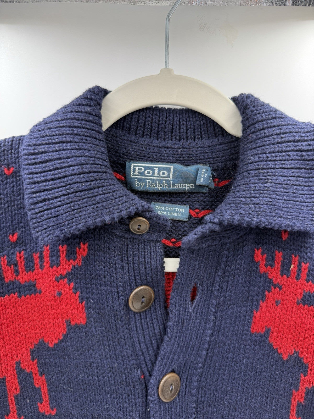 vintage Polo Ralph Lauren Moose Pattern Christmas Sweater sz S Blue Red