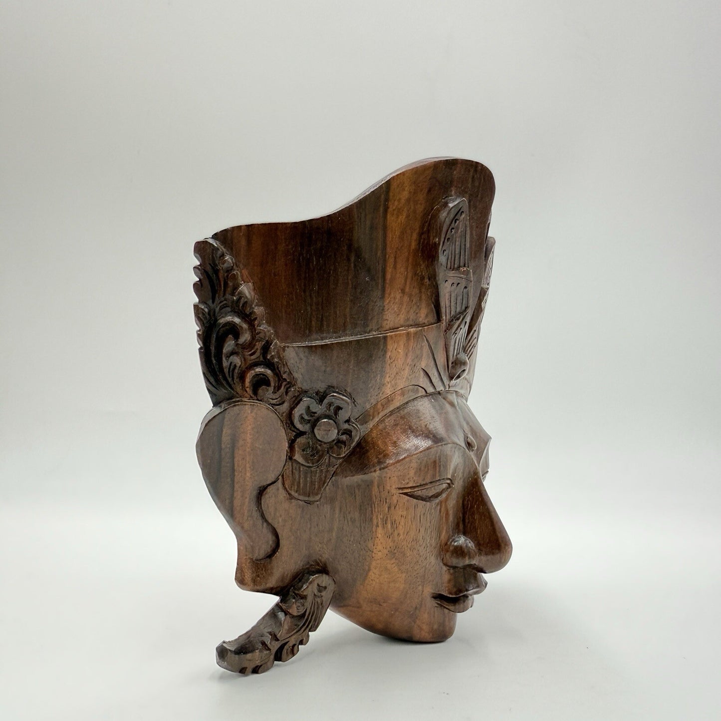 Vintage Balinese Hand Carved Wood Wall Sculpture Deity Goddess Janger Folk Art