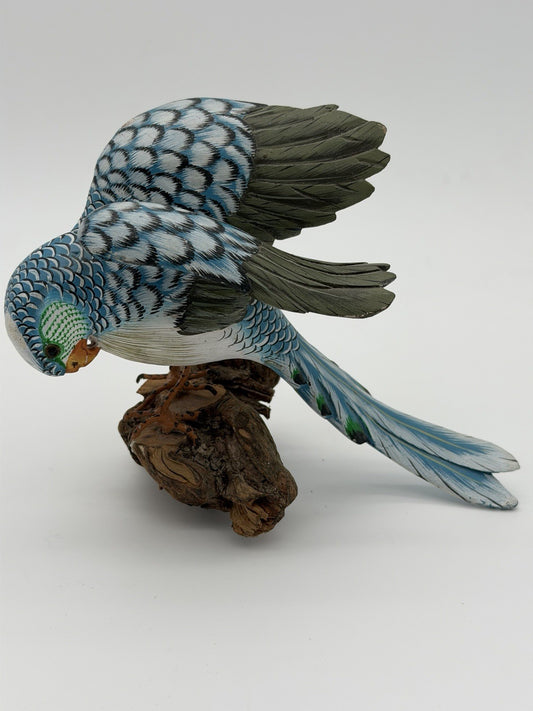 Folk Art Wood Carved Painted Parakeet Wall Hanging Figurine
