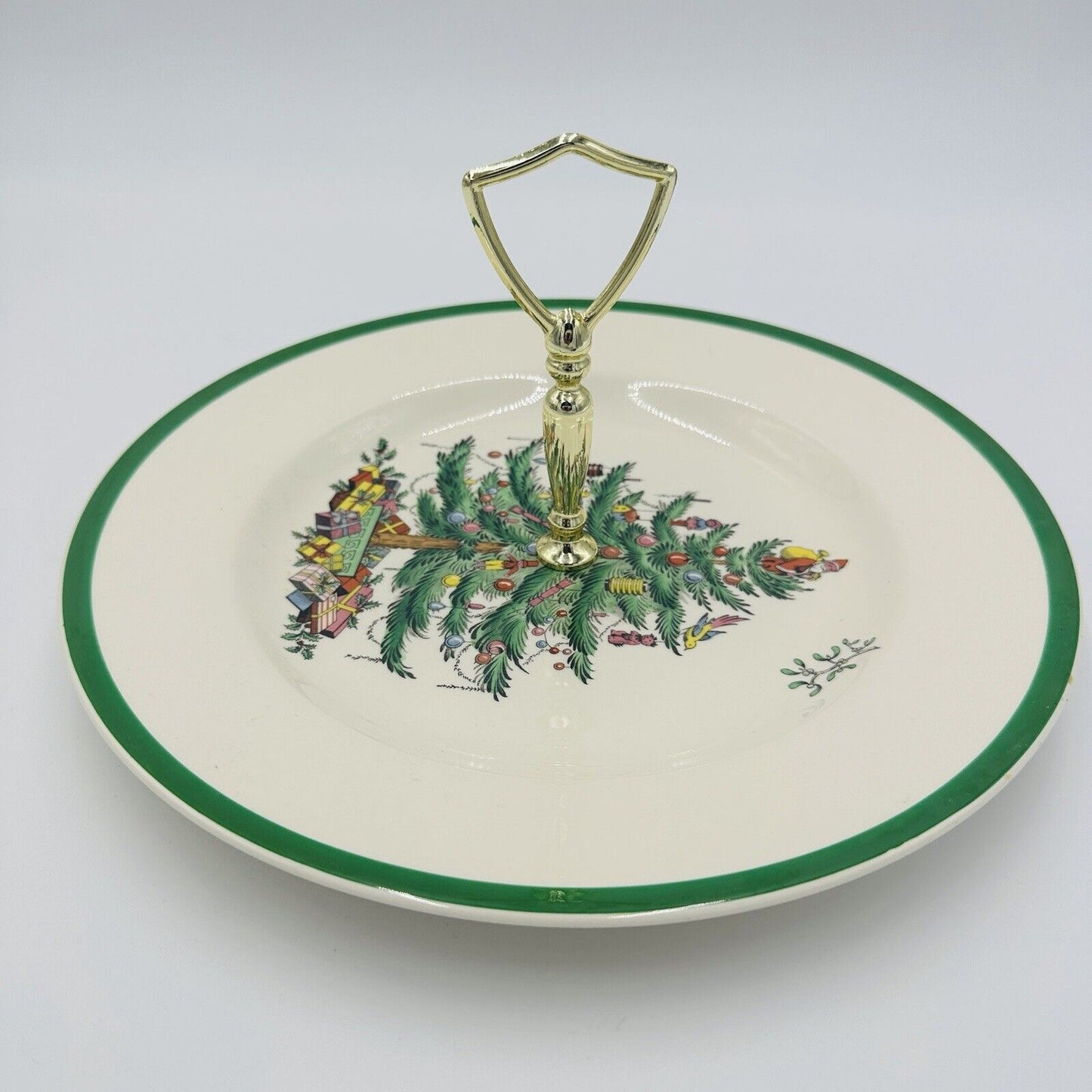 Spode One Tier Tidbit Tray Cookie Appetizer Plate 10 1/2in Christmas Tree