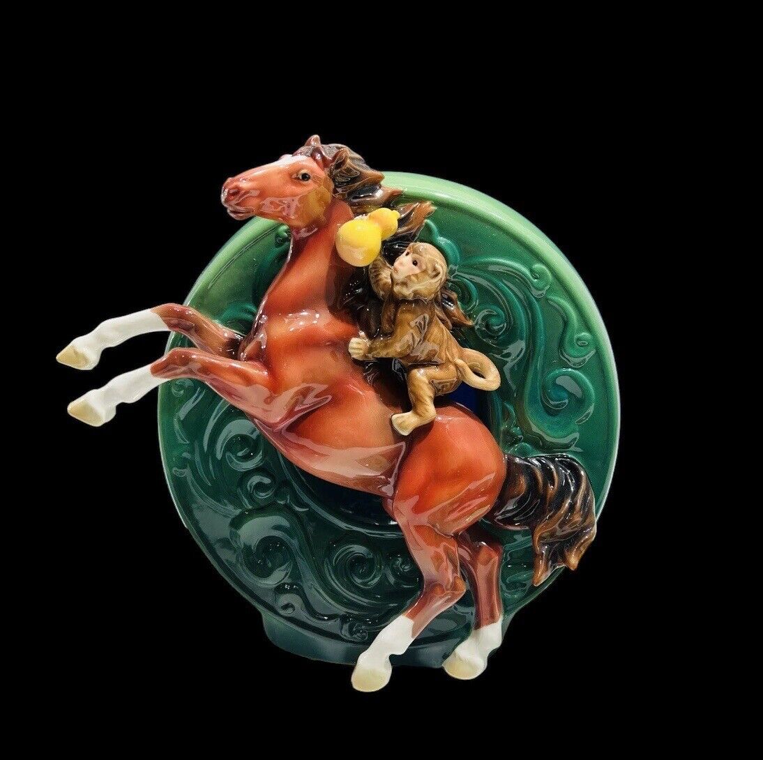 Franz Porcelain Horse Figurine Monkey Riding Hand Painted COA Box Rare