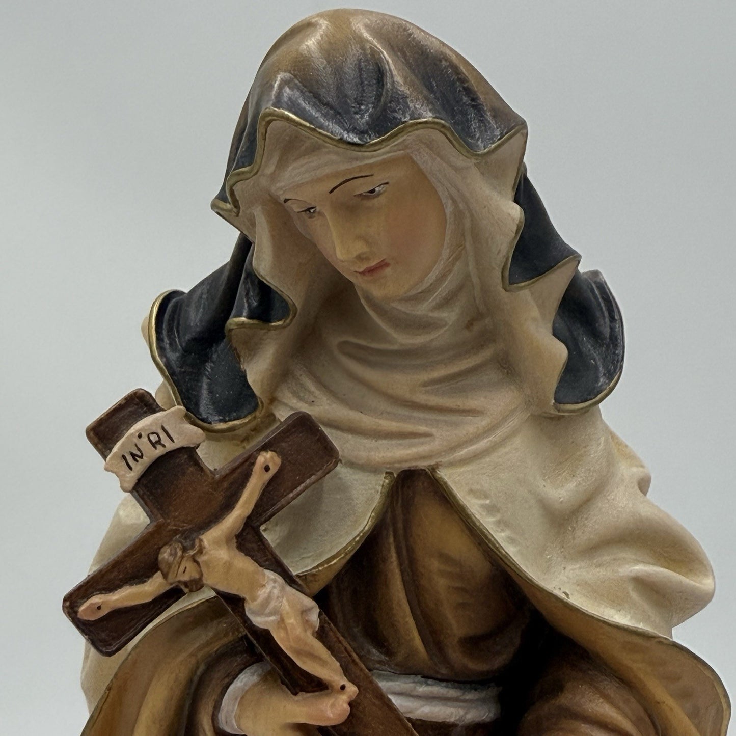 Folk Art Karl Demetz Wood Carved Saint Therese of Lisieux Figurine 12” Italy