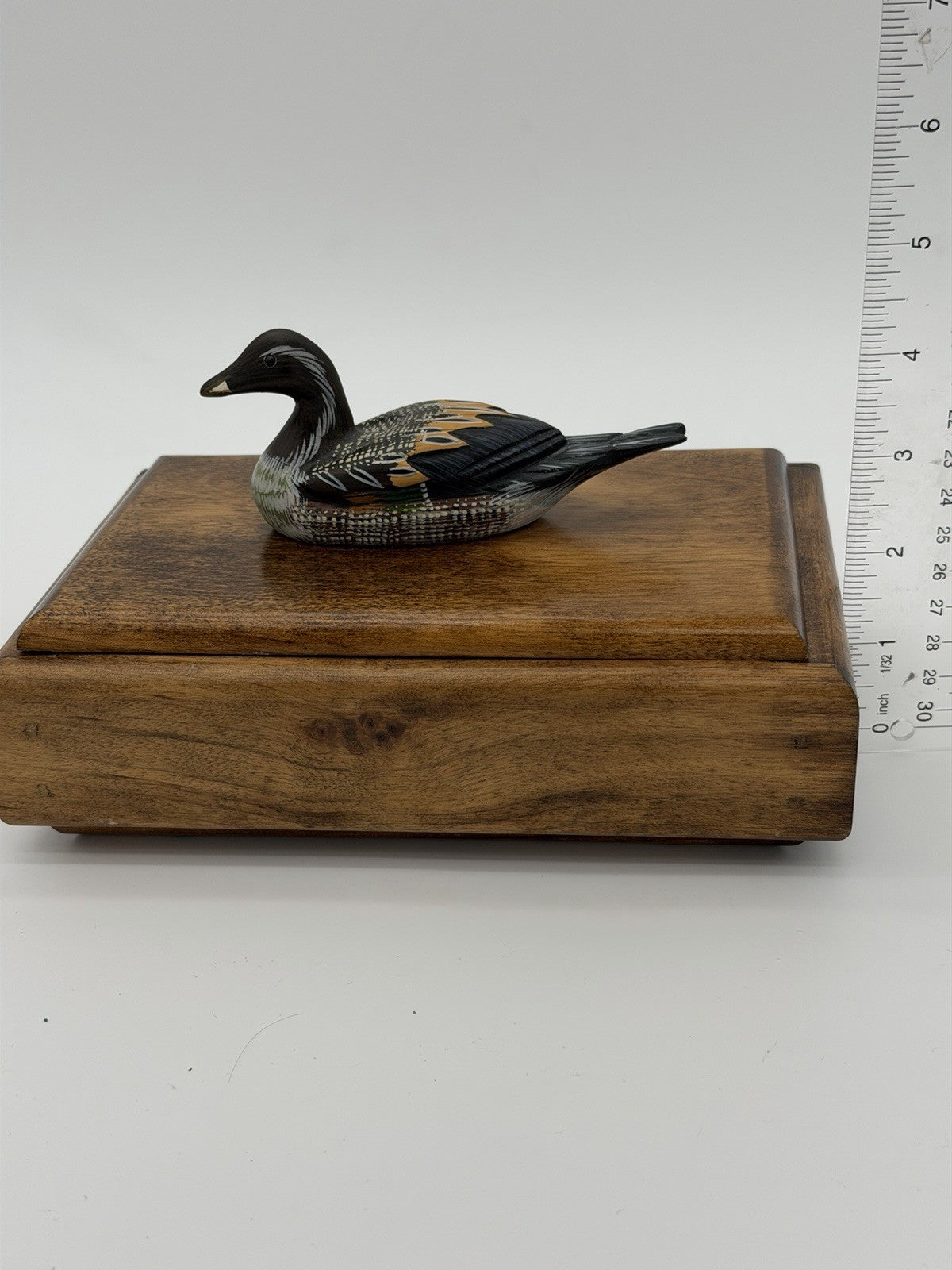 Folk Art Handmade Wooden Duck Decoy On It Trinket Box Vintage Solid