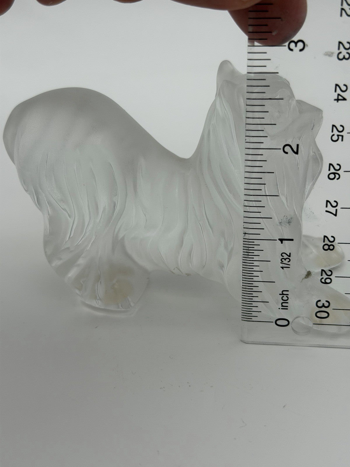 Lalique France Crystal Yorkshire Terrier dog Frosted Detailed 3”x4” Figurine