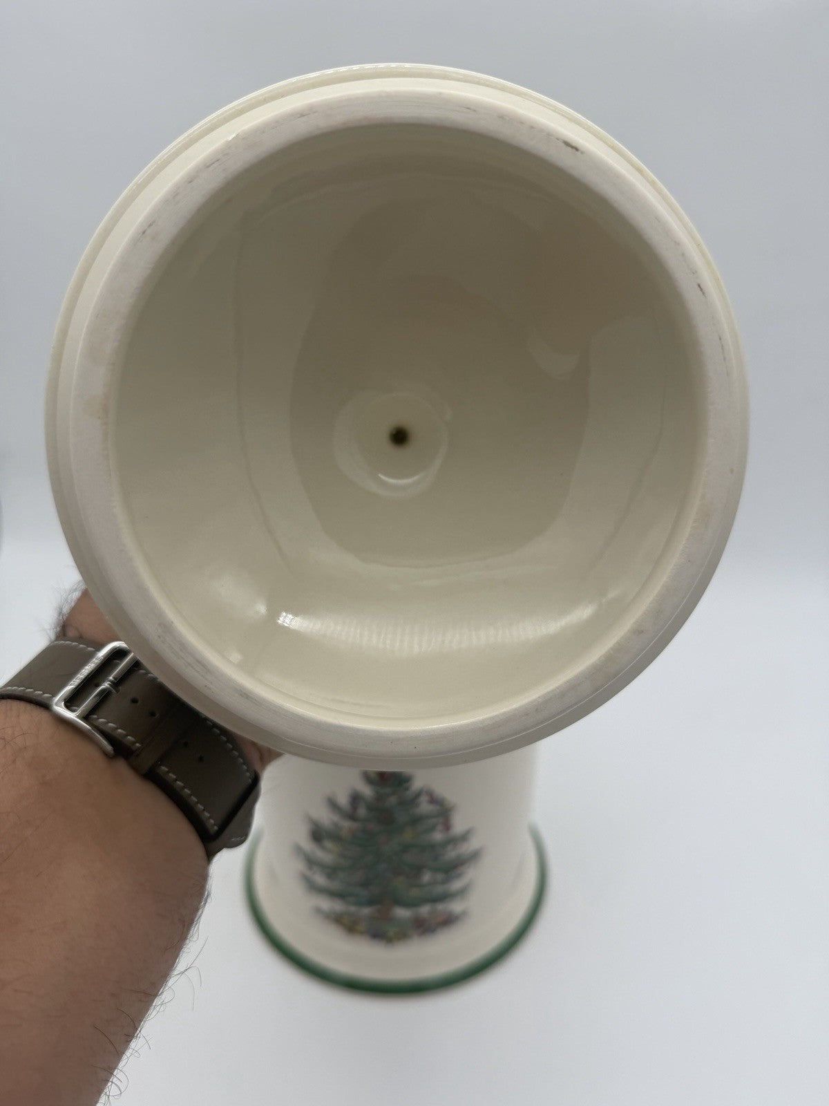 Spode Christmas Tree Canister Cookie Jar W/Rubber Seal On Lid 9”H Vtg England