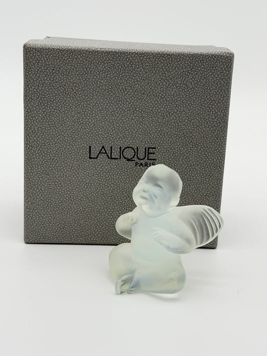 Lalique France Angel Cherub Singing Malizioso Clear Frosted Glass 3" Figurine