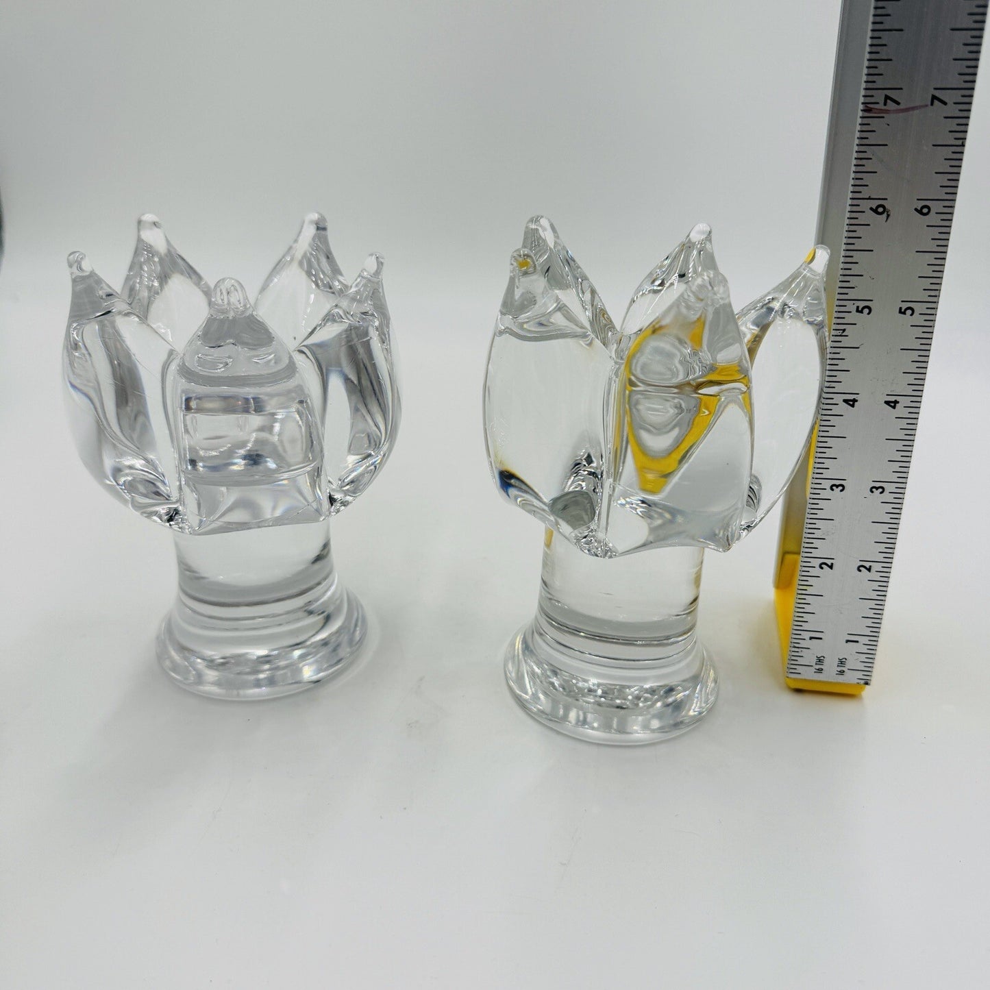 2 Kosta Boda Goran Warff Clear Glass Candlestick Holders 5.25in Signed Vintage