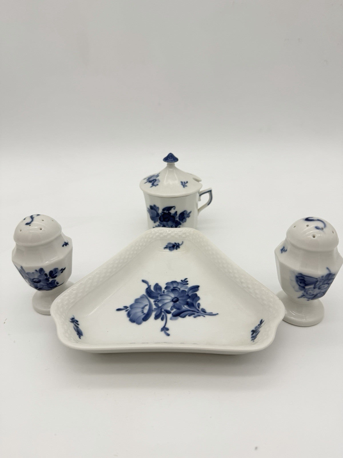 Royal Copenhagen Denmark Porcelain Salt & Pepper Tray Mustard Pot Set 5 PCs