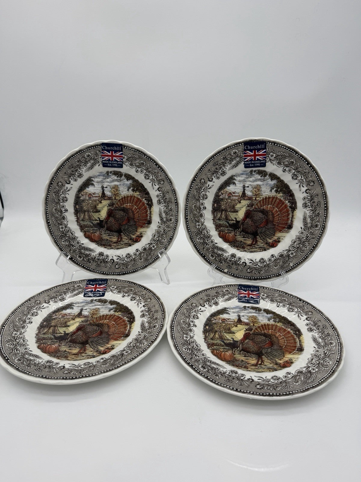 ROYAL WESSEX England porcelain Harvest Festival turkey salad plates set 4