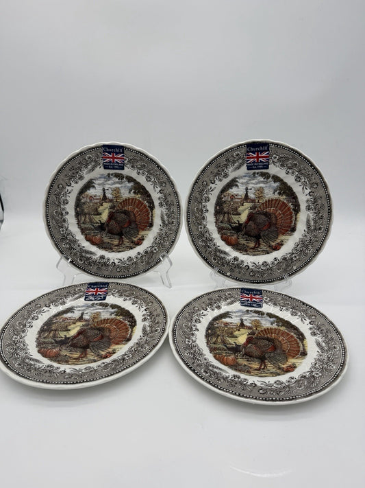 ROYAL WESSEX England porcelain Harvest Festival turkey salad plates set 4