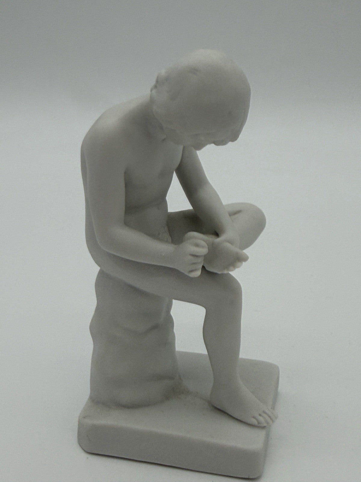 Antique parian ware seated boy Spinario Boy w/ Thorn white bisque 4” figurine