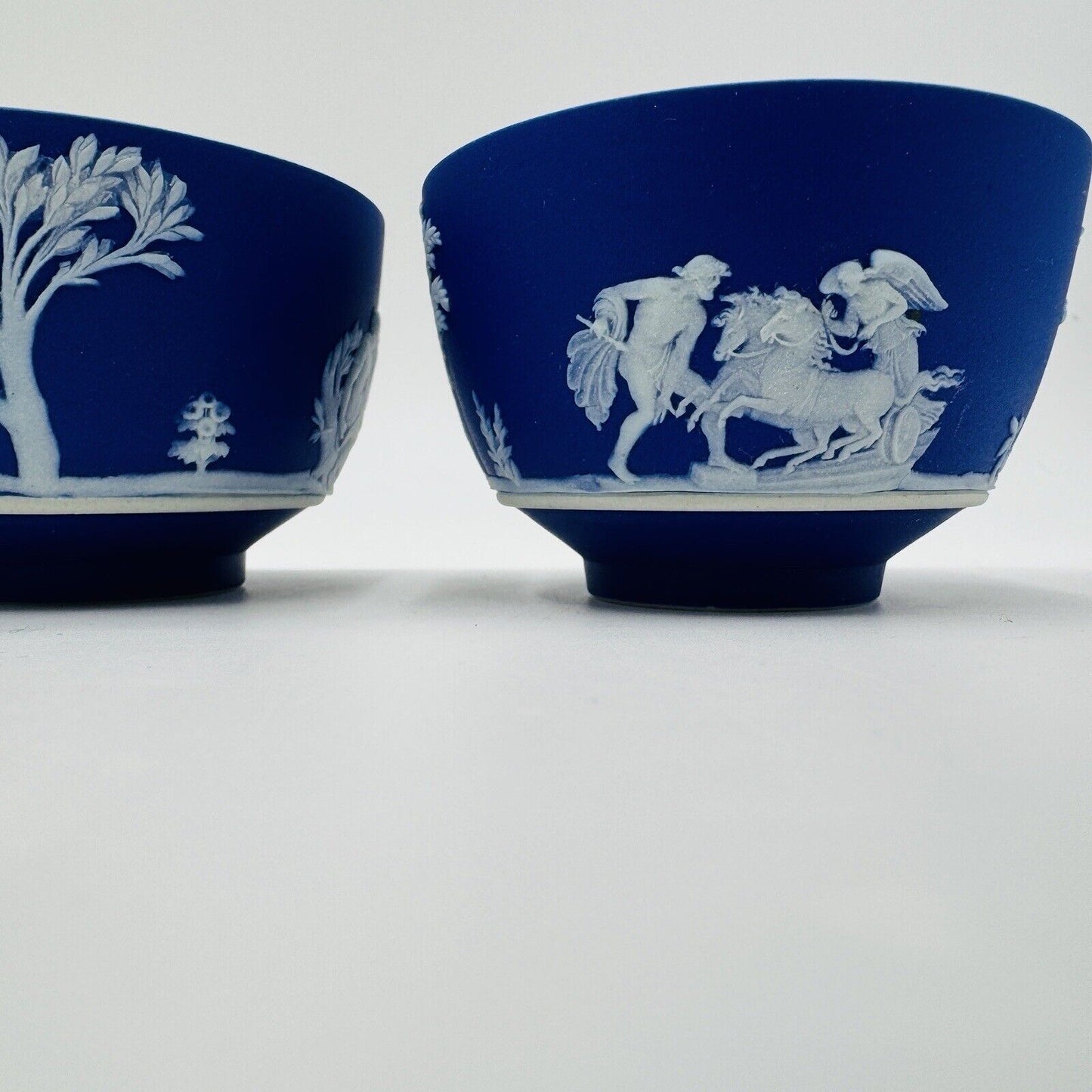 Wedgwood Jasperware Dipped Dark Blue 2" X 3.4" Footed Bowls 4 Pieces c.1930 Set