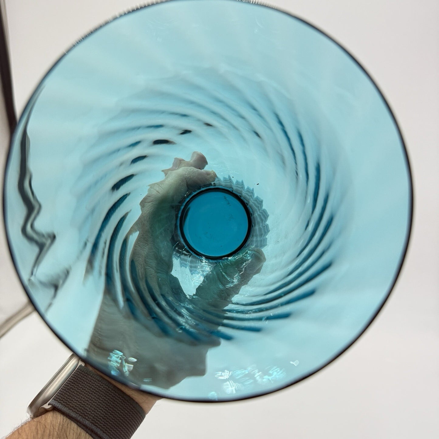 MCM Empoli Italian Handblown Art Glass Swirl Optic Teal Pedestal Vase 8.5in